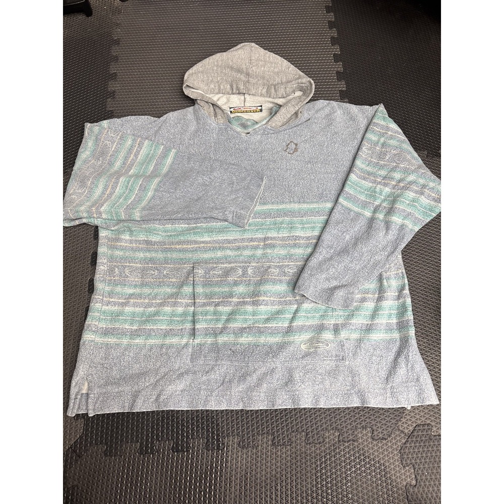 Quiksilver Vintage Men's Terry Cloth Pullover Hoodie Sweatshirt Blue Gray
